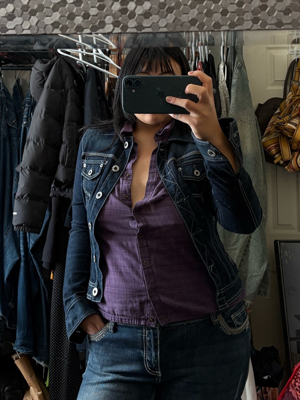 Guess Womens Dark Wash Denim Jacket in Size Medium